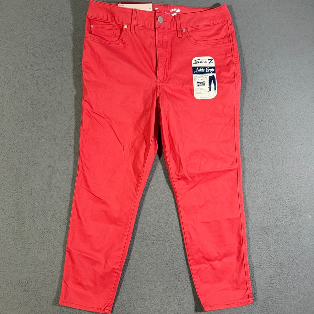 Seven7 Ankle Crop Jeans Size 14 High Rise‎ Skinny Cayenne Red Denim Pants